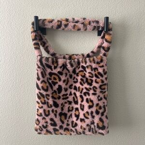 Y2K Pink Leopard Print Furry Mini Tote Bag